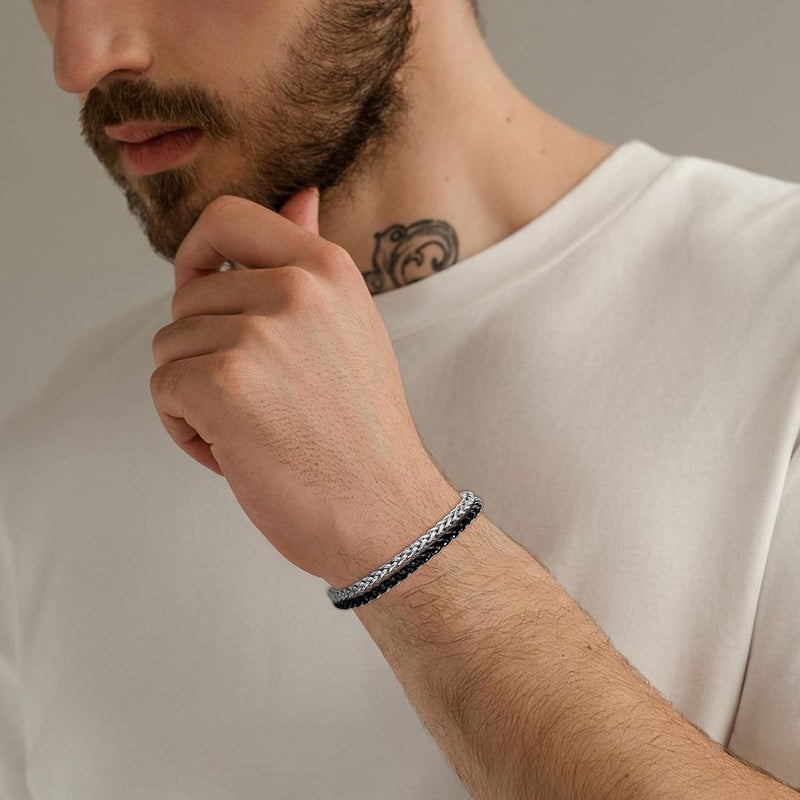 DAYANEY Silver and Gold Bracelet for Men, Cuban Chain Bracelet Set Water Proof Stainless Steel Bracelet for Him, Adjustable Gold Link Men Braclet as Valentines Jewelry Gifts for Boyfriend, Dad and Son - Image 2